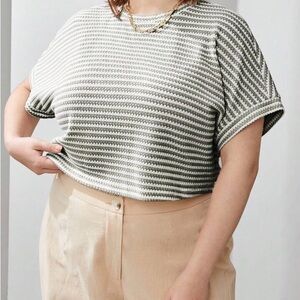SHEIN Beige and White Striped Short Sleeve Top 4X